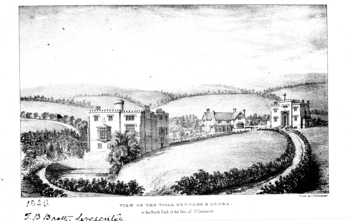 'Castellated Villa' (Gloucester Lodge) and St Leonards Gardens circa 1829